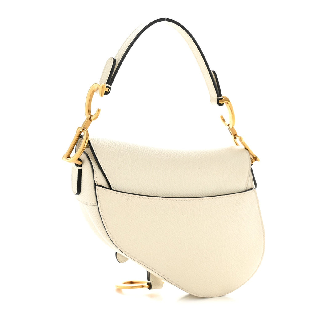 Grained Calfskin Mini Saddle Bag White