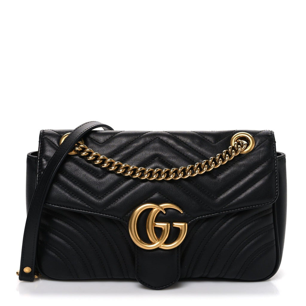 Calfskin Matelasse Small GG Marmont Shoulder Bag Black