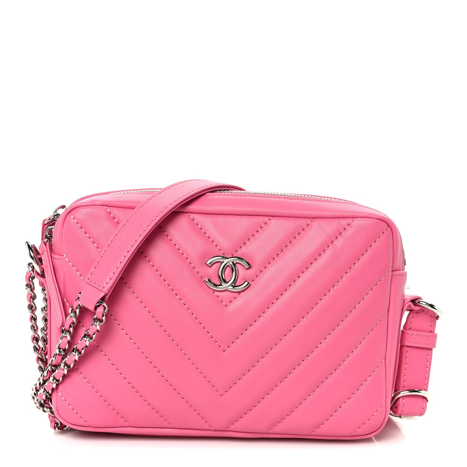 Lambskin Chevron Quilted Small Promenade Camera Case Pink