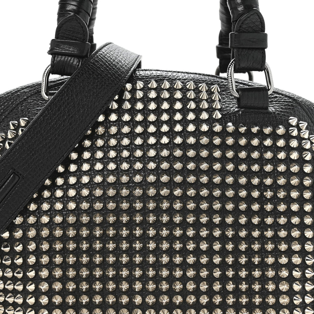 Grained Calfskin Studded Panettone Bowling Bag Black