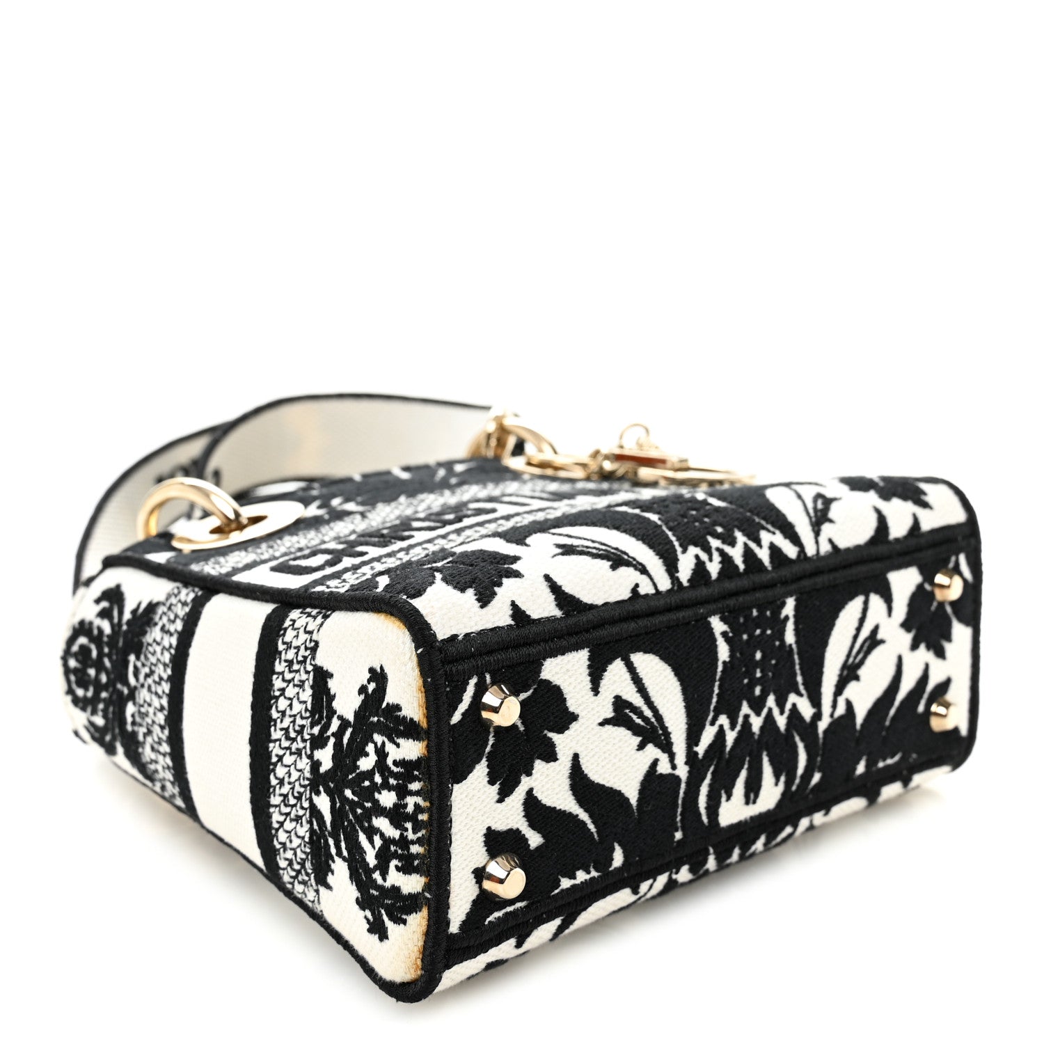 Canvas Petites Fleurs Embroidered Mini Lady D-Lite Black White