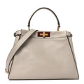 Vitello Seta Shiny Nappa Medium Peekaboo Iconic Satchel Grigio Polvere Bois de Rose