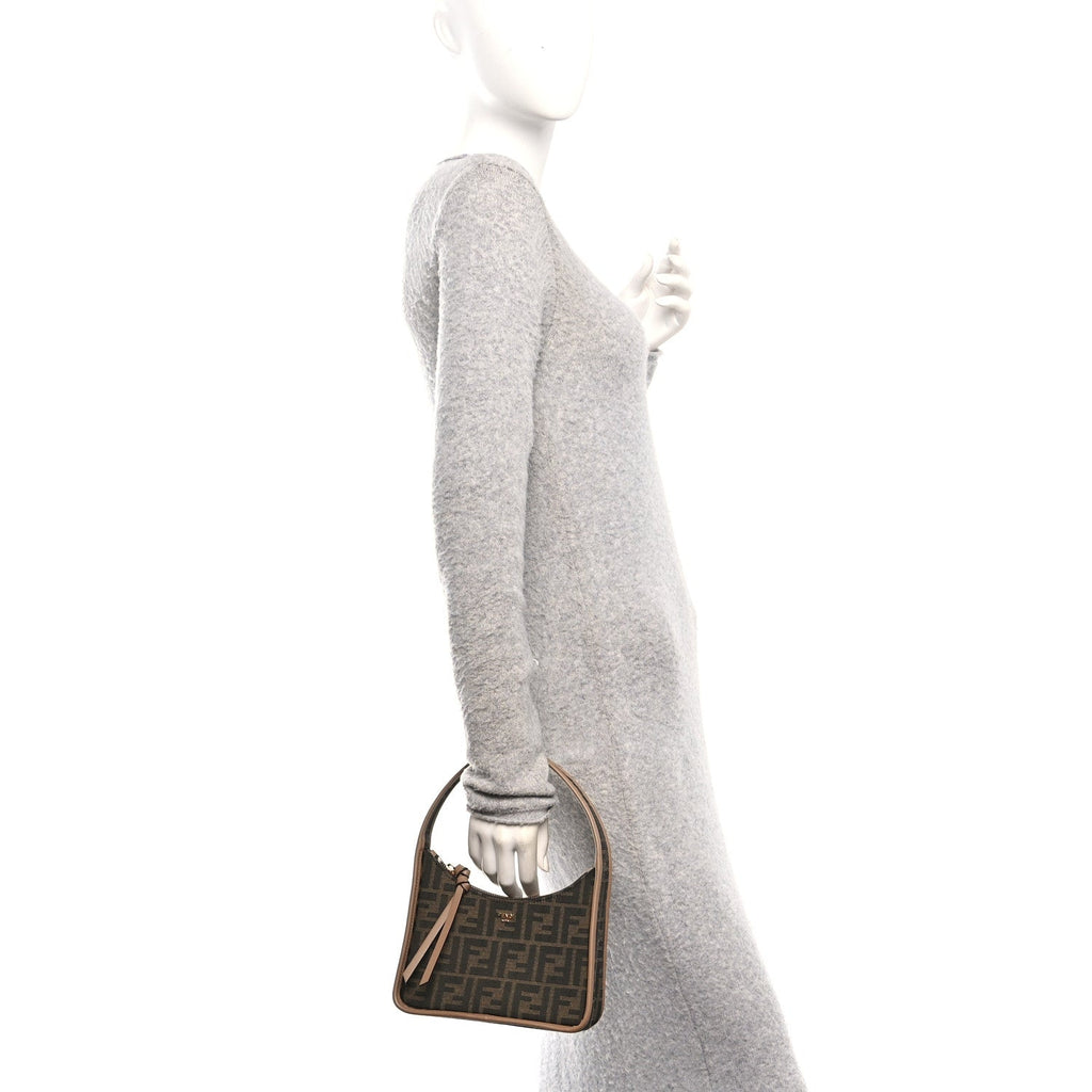 Fabric Jacquard Vitello Grace FF 1974 Mini Fendessence Shoulder Bag Tobacco Moro Ebano