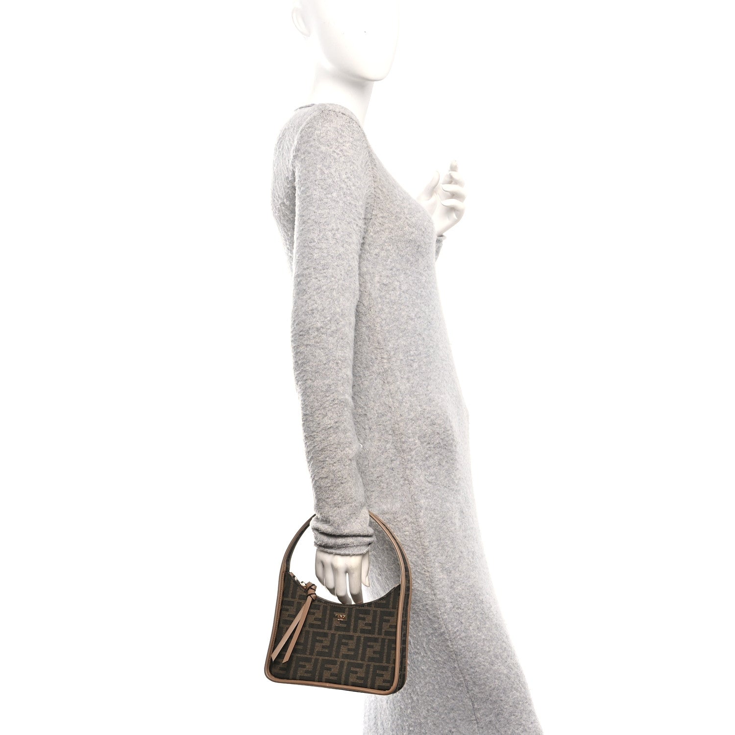 Fabric Jacquard Vitello Grace FF 1974 Mini Fendessence Shoulder Bag Tobacco Moro Ebano