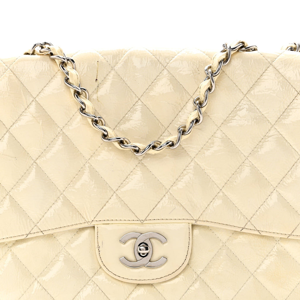 Distressed Patent Jumbo Single Flap White
