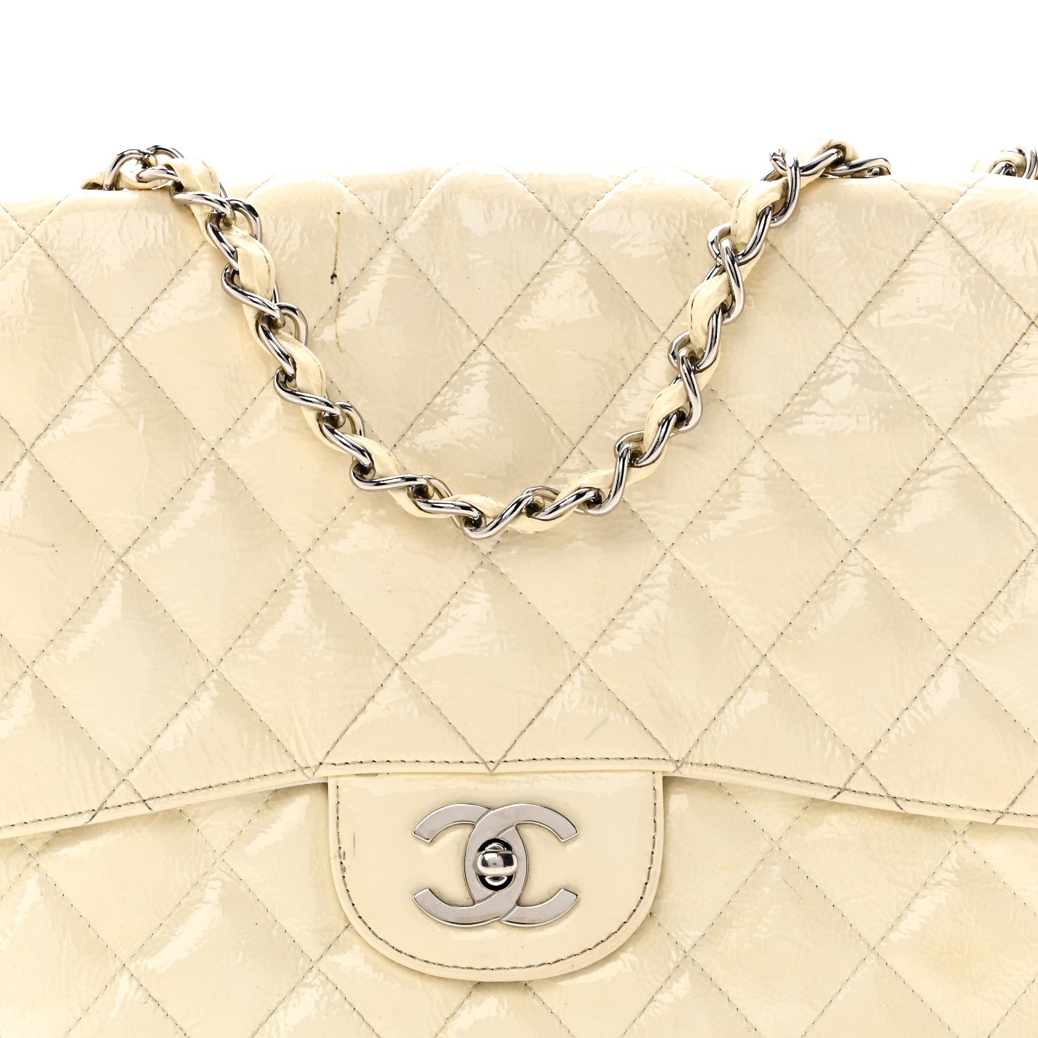 Distressed Patent Jumbo Single Flap White