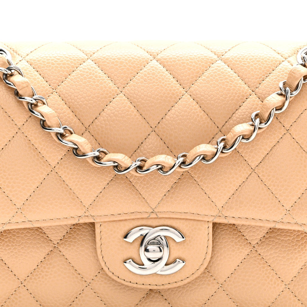 Caviar Quilted Small Double Flap Beige