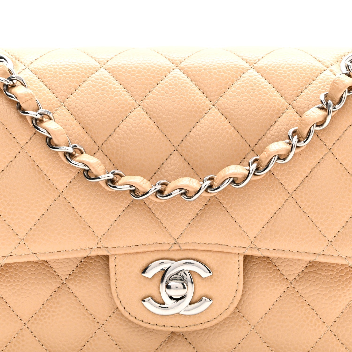 Caviar Quilted Small Double Flap Beige