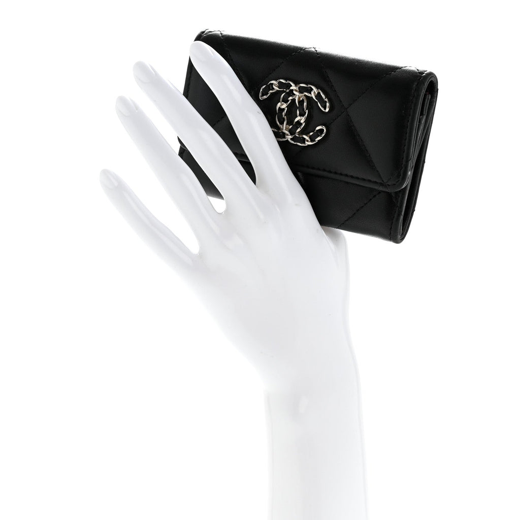 Lambskin Quilted Chanel 19 Flap  Holder Black