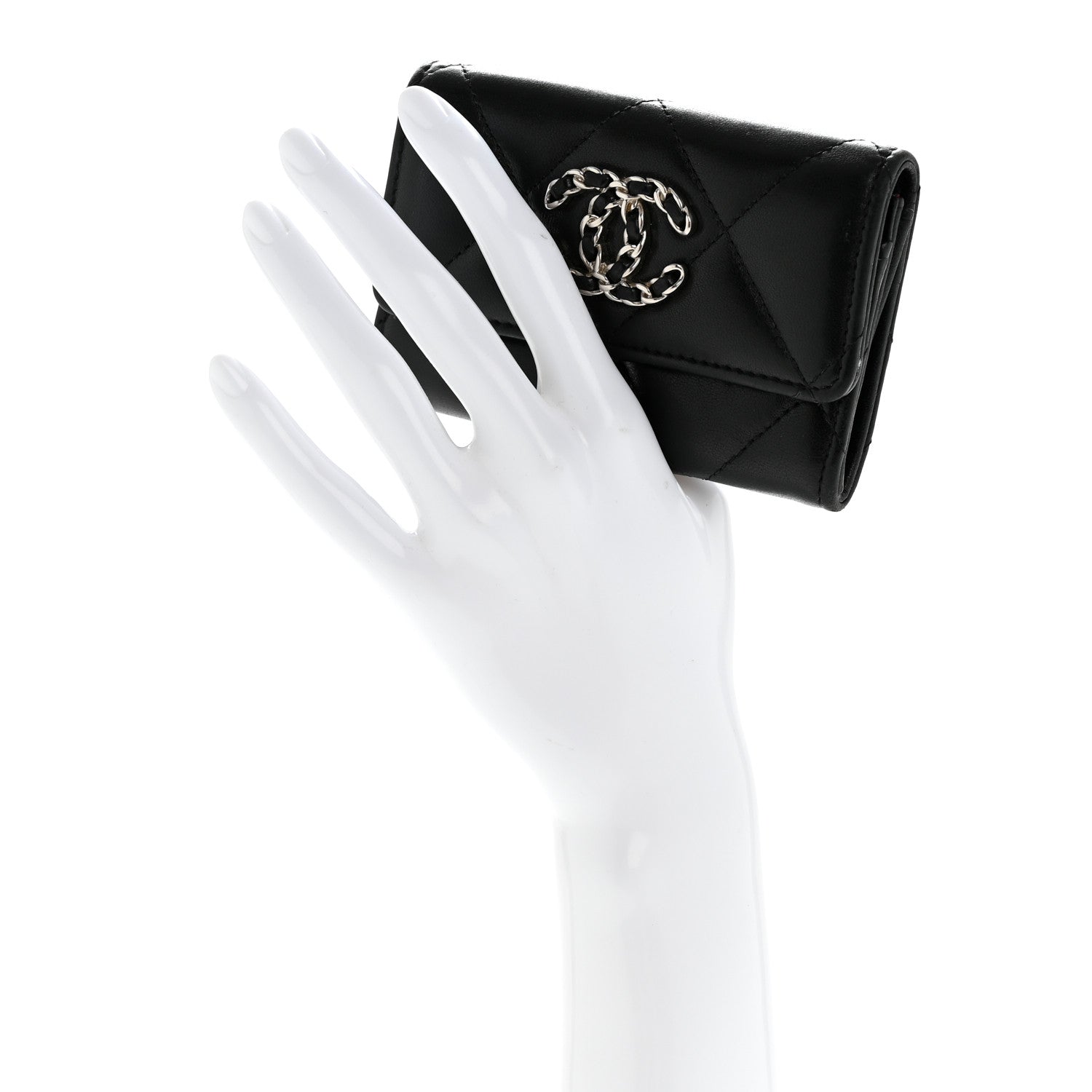 Lambskin Quilted Chanel 19 Flap  Holder Black