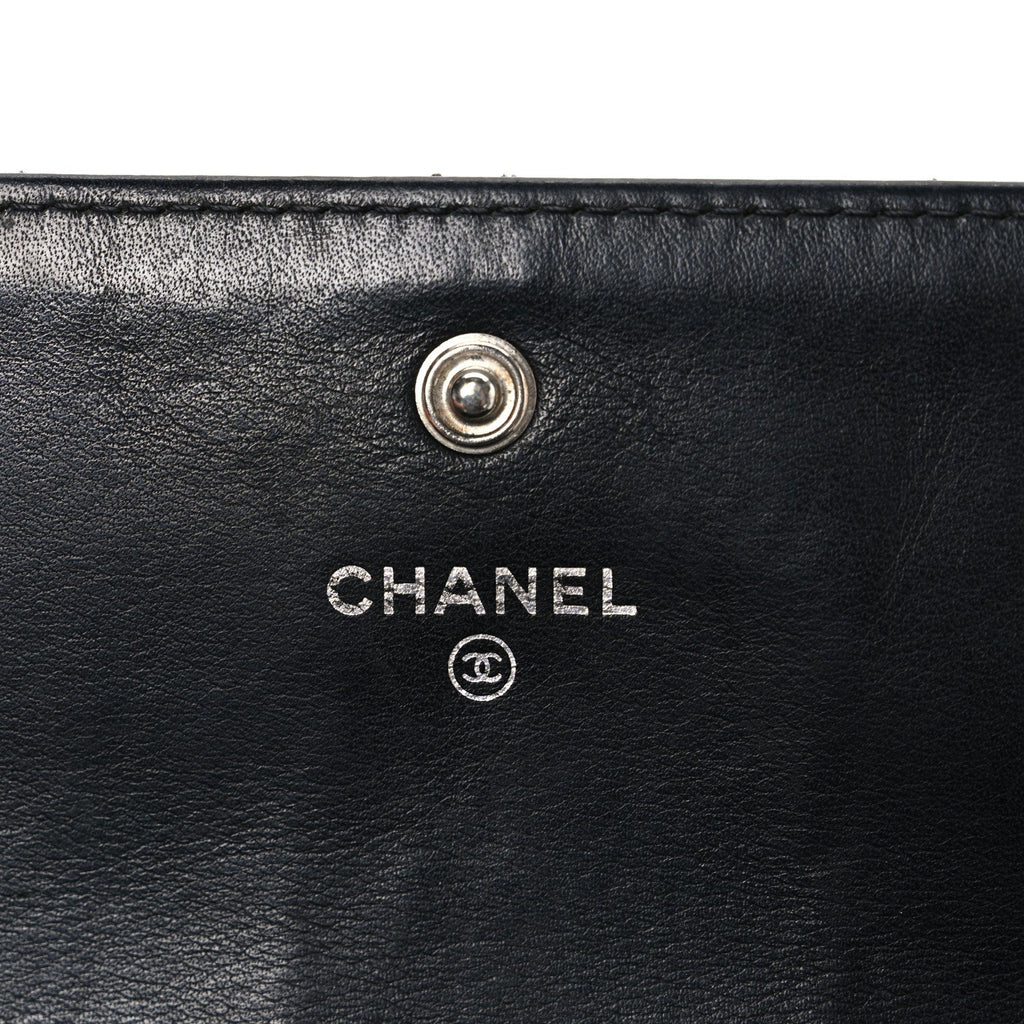 Calfskin Quilted Cambon Gusset Flap Wallet Black