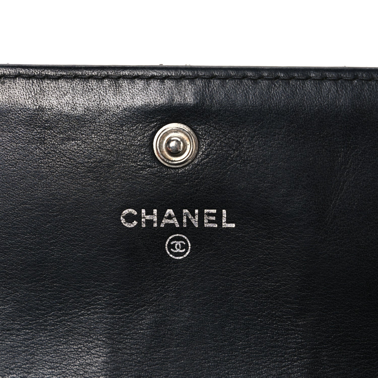 Calfskin Quilted Cambon Gusset Flap Wallet Black