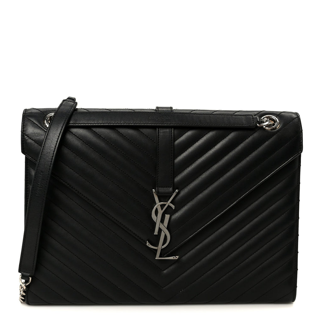 Smooth Calfskin Matelasse Chevron Large Monogram Satchel Black