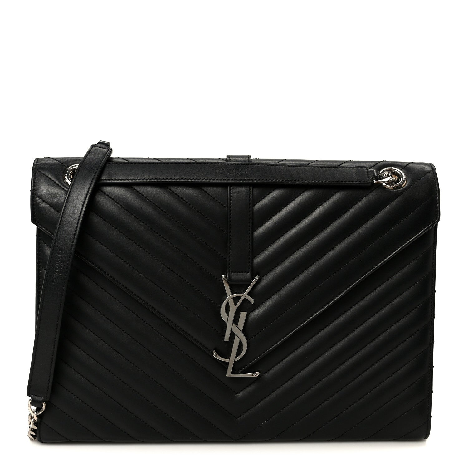 Smooth Calfskin Matelasse Chevron Large Monogram Satchel Black