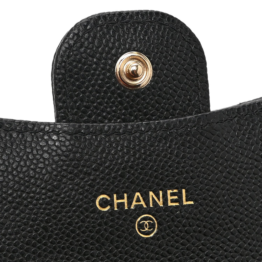 Caviar Quilted Flap  Holder Wallet Black