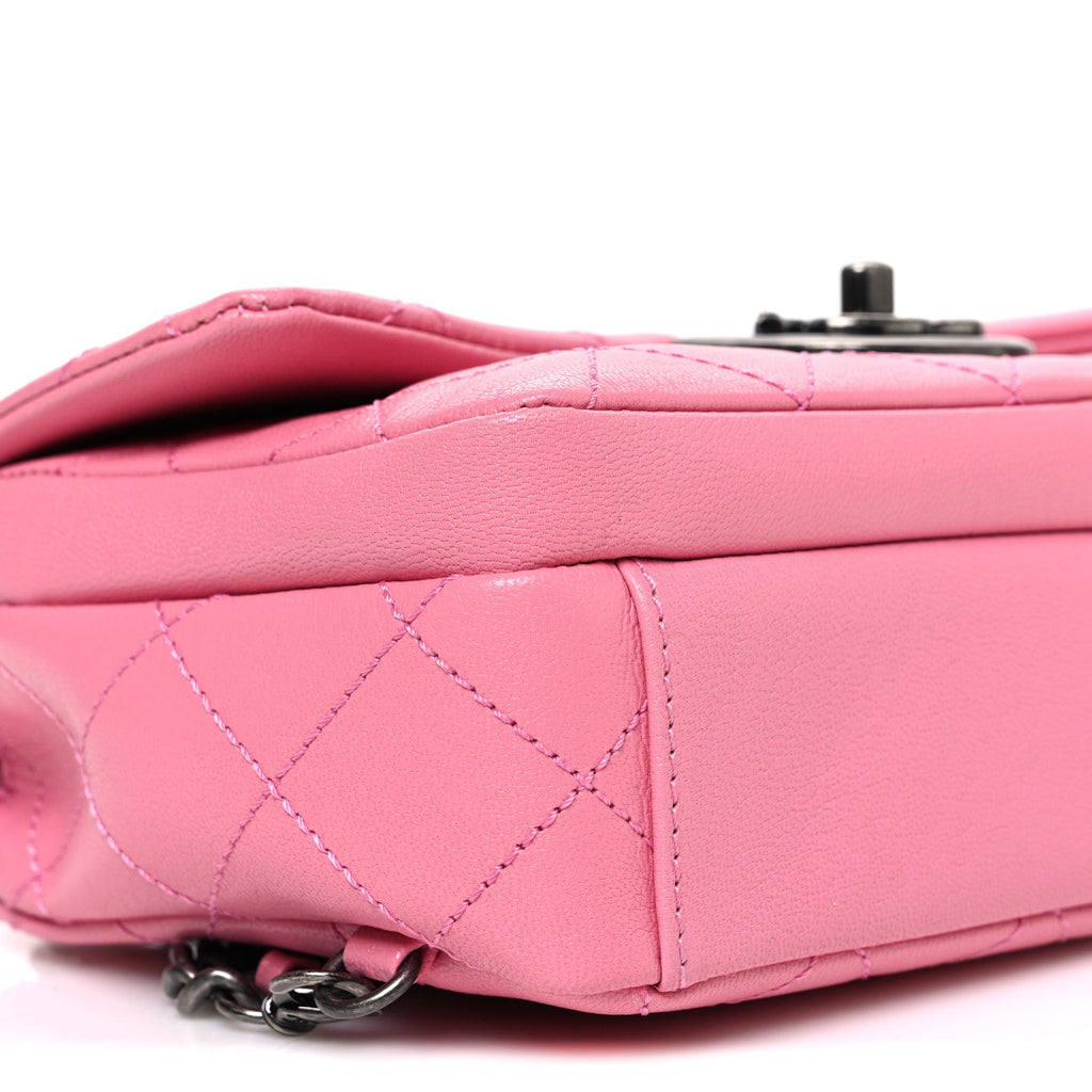 Shiny Goatskin Quilted Small Double Carry Waist Chain Flap Pink