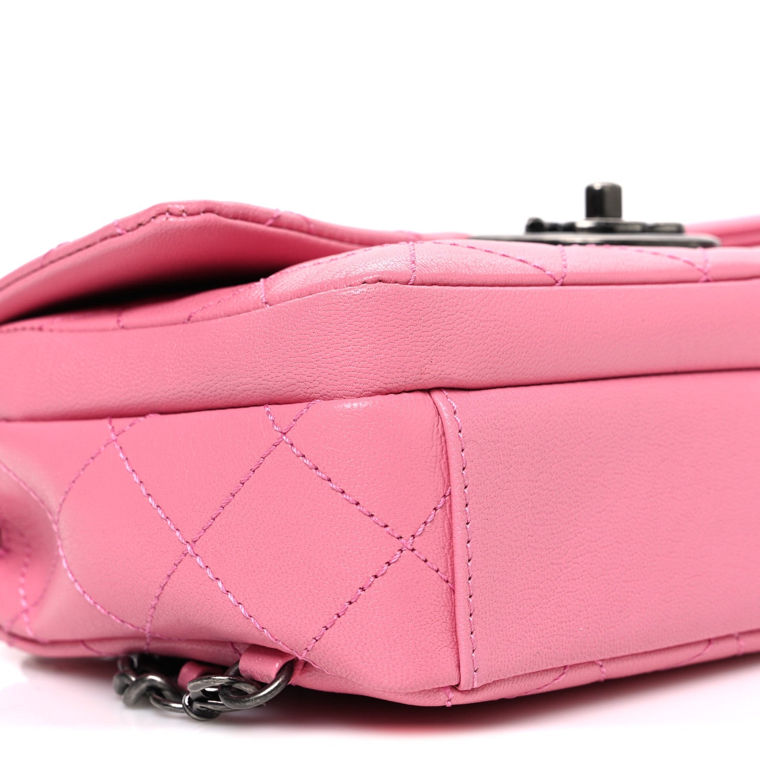 Shiny Goatskin Quilted Small Double Carry Waist Chain Flap Pink