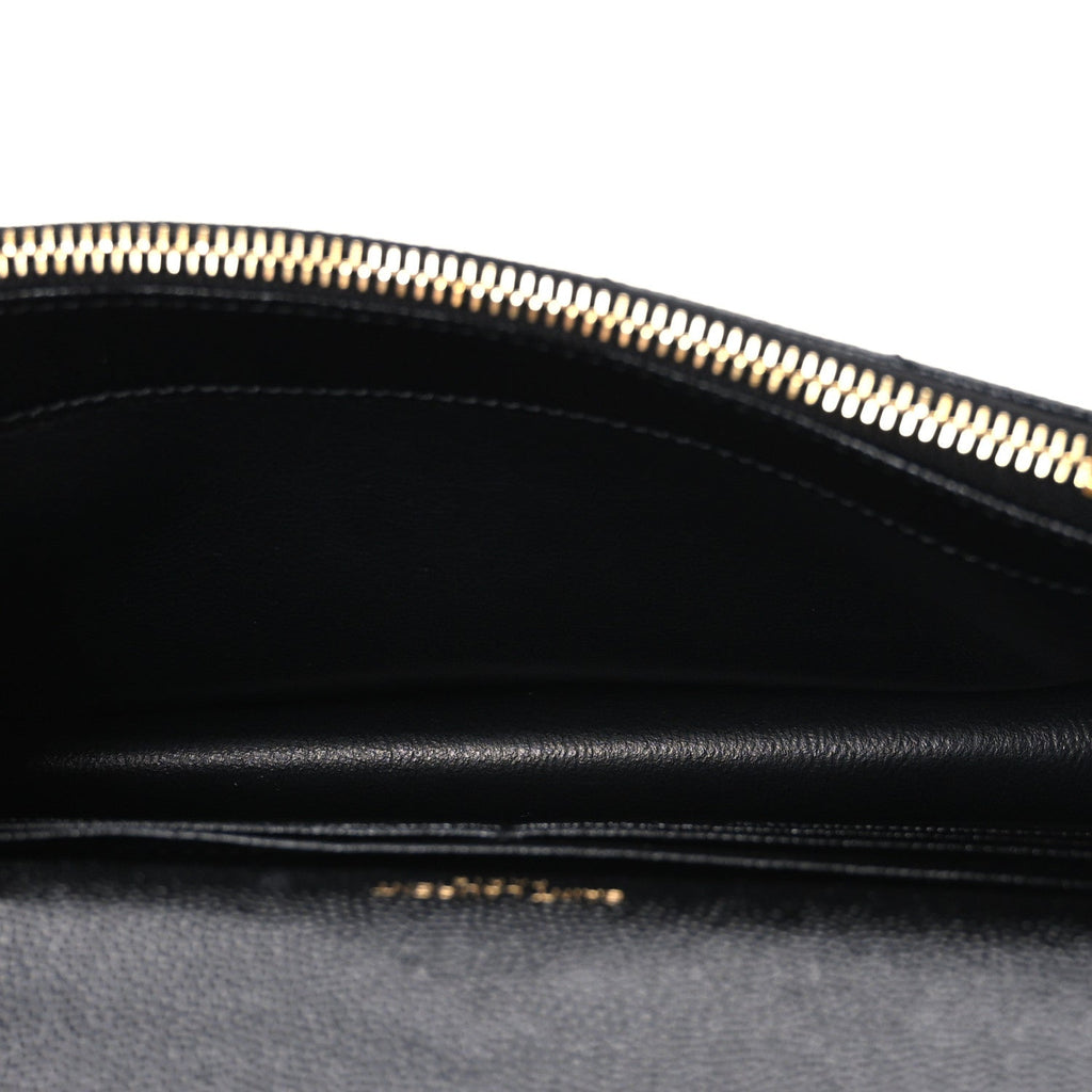 Grain De Poudre Matelasse Chevron Monogram Envelope Chain Wallet Black