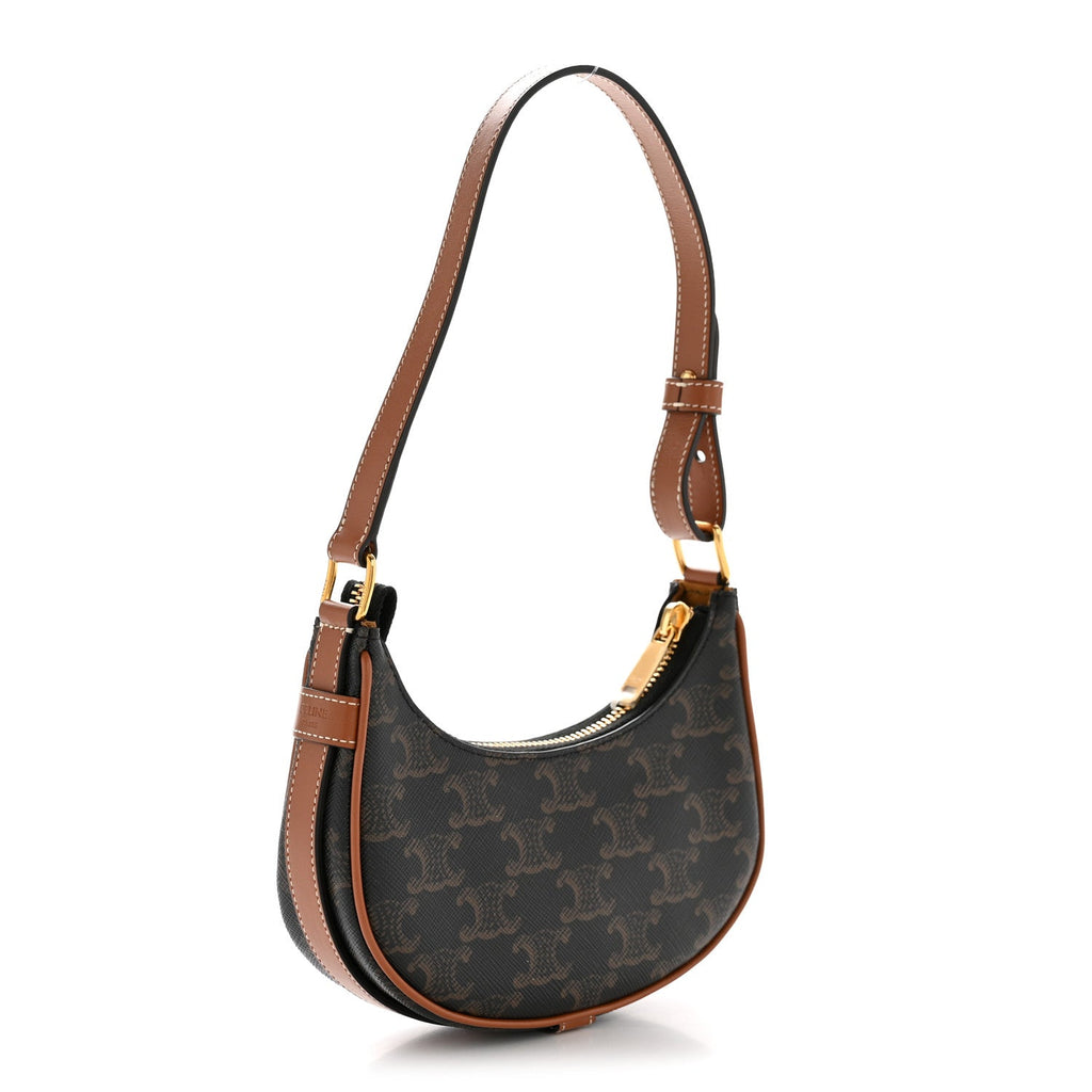 Canvas Calfskin Mini Ava Triomphe Shoulder Bag Tan