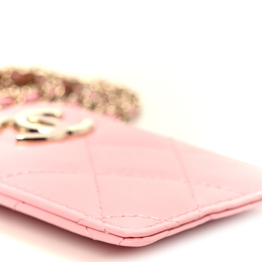 Lambskin Quilted Enamel Chanel  Holder On Chain Light Pink