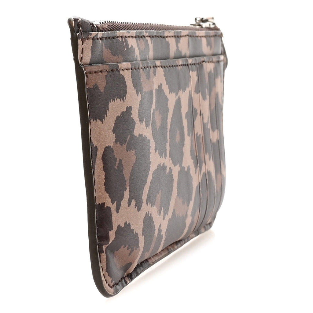 Calfskin Logo Leopard Print Cash Long Coin  Holder Beige White