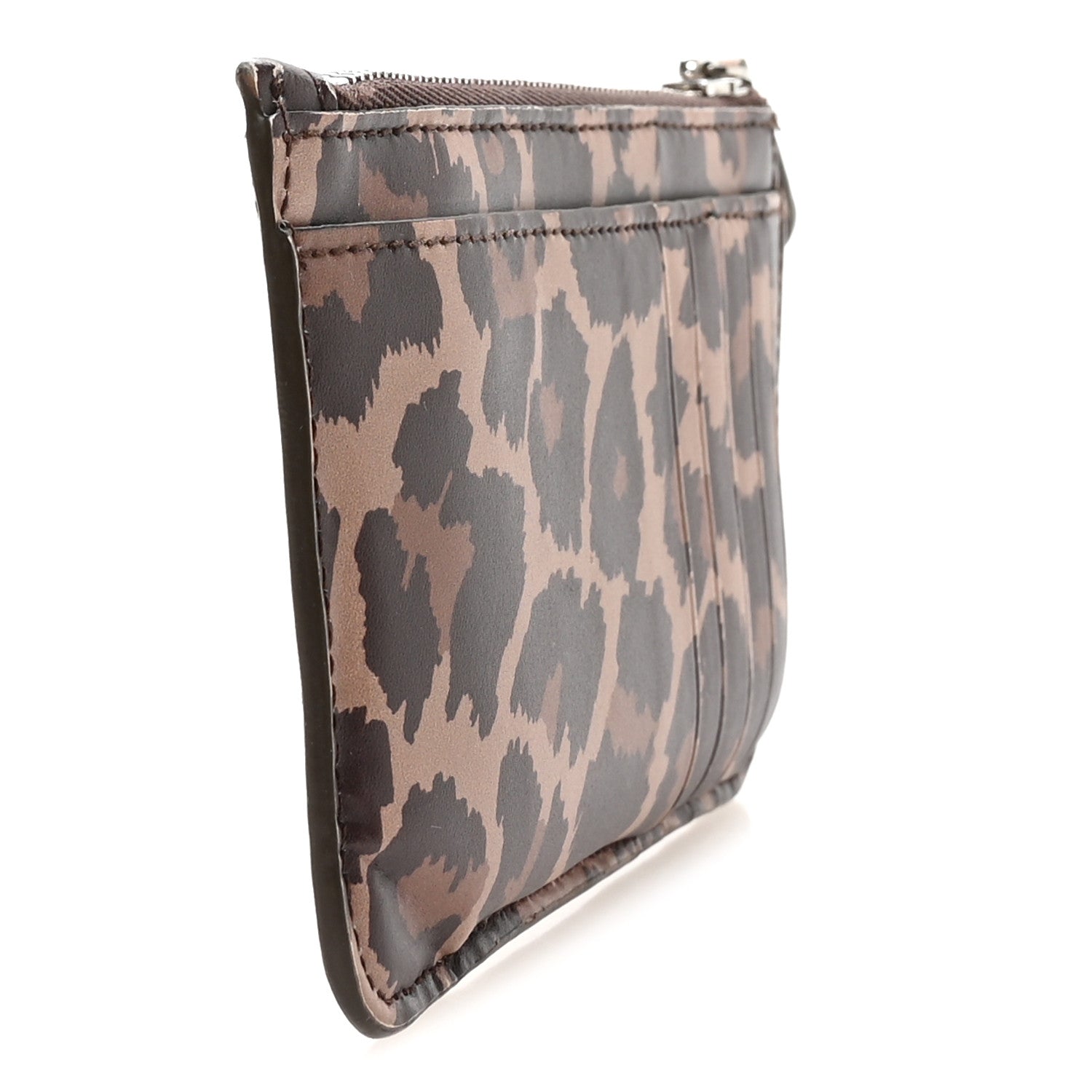 Calfskin Logo Leopard Print Cash Long Coin  Holder Beige White