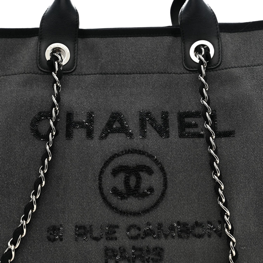 Canvas Sequin Medium Deauville Tote Charcoal