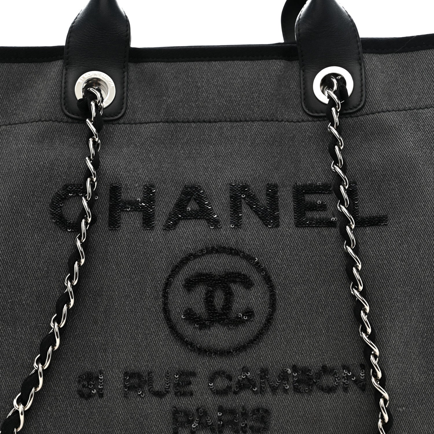 Canvas Sequin Medium Deauville Tote Charcoal