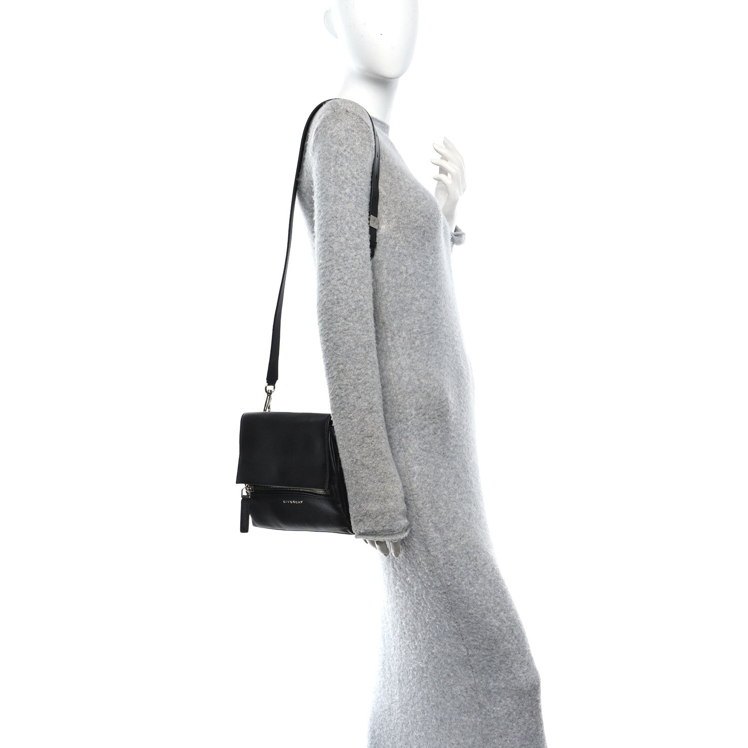 Waxy Grained Calfskin Mini Pandora Pure Flap Bag Black
