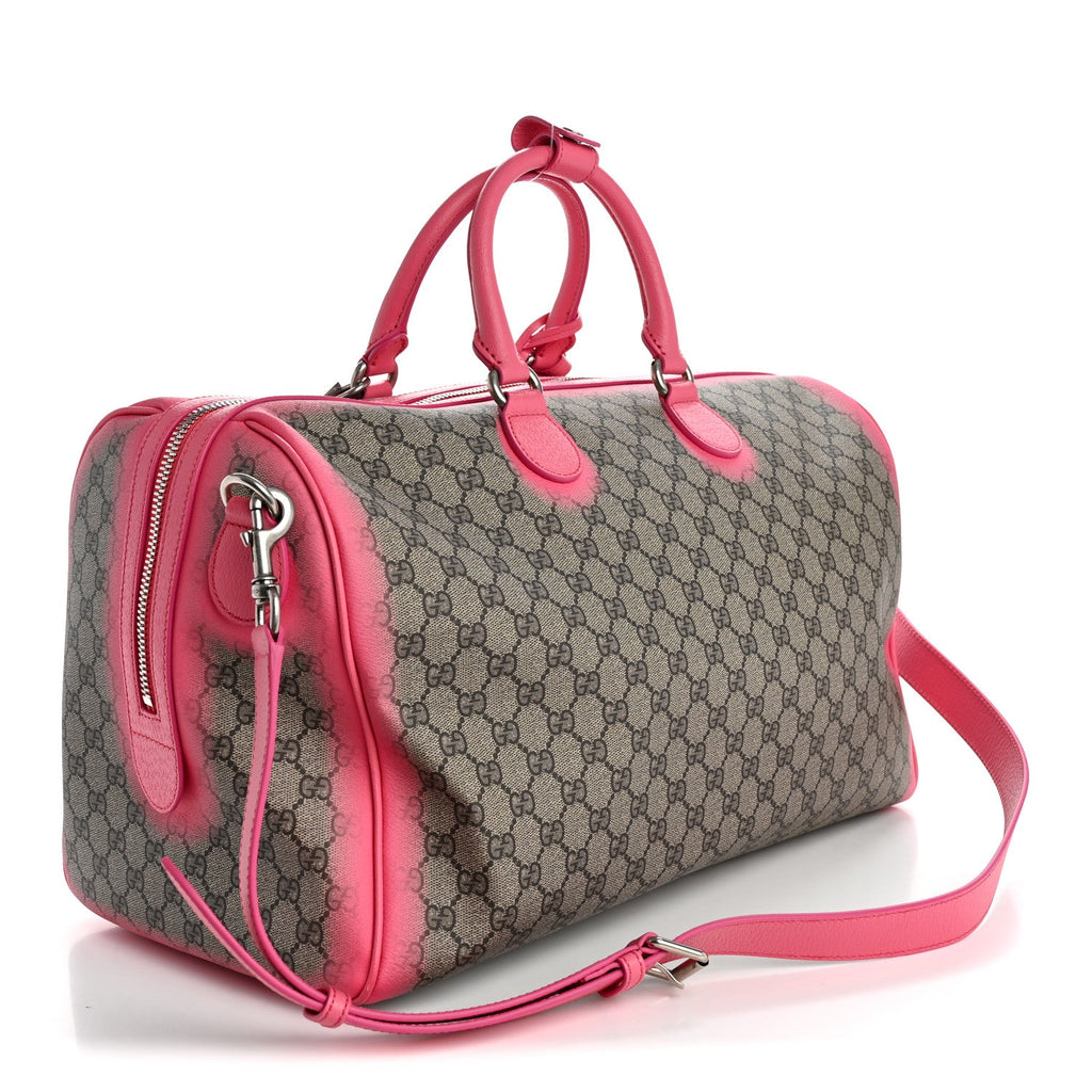 GG Supreme Monogram Textured Dollar Calfskin Airbrushed Medium Savoy Duffle Bag Pink Beige