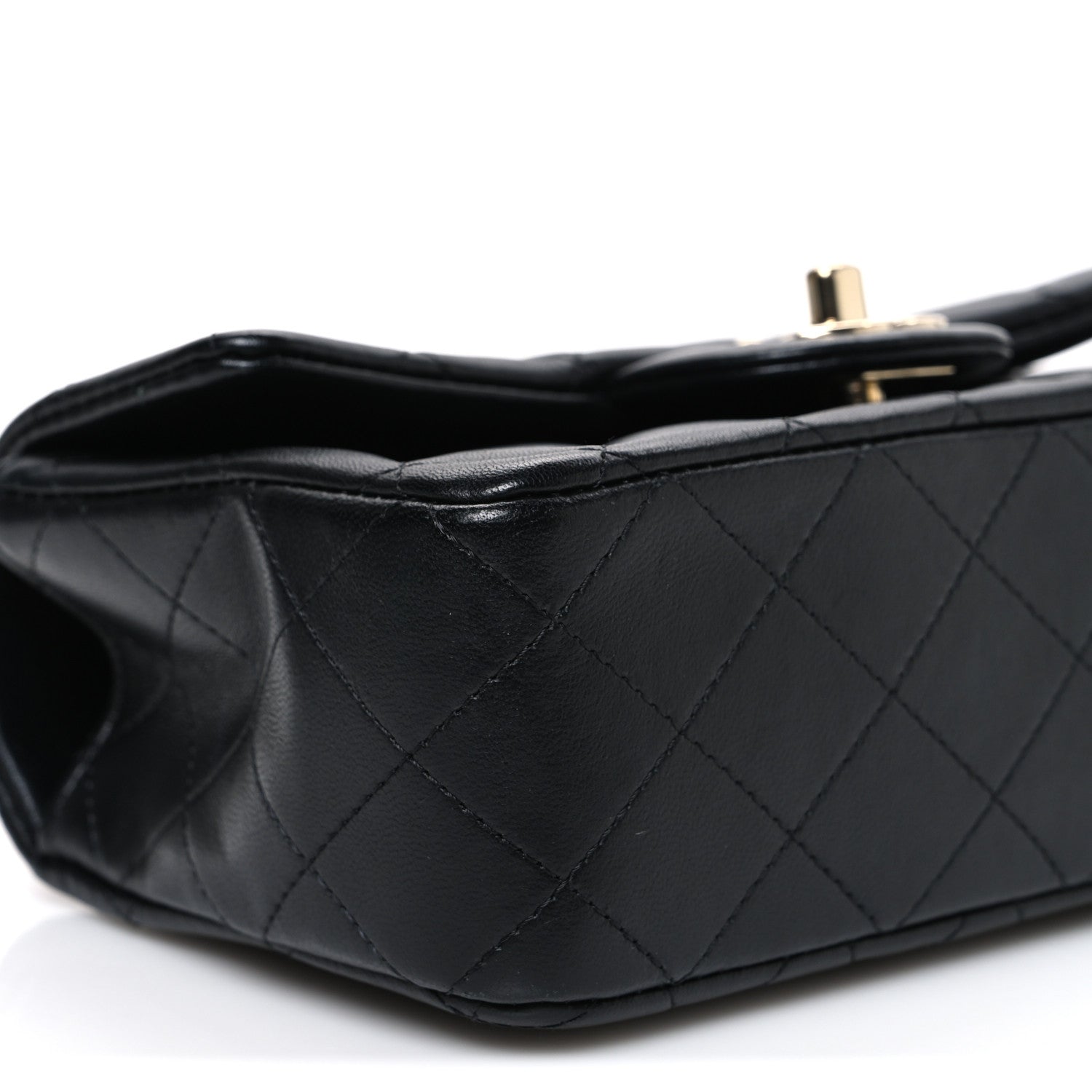 Lambskin Quilted Mini Top Handle Rectangular Flap Black