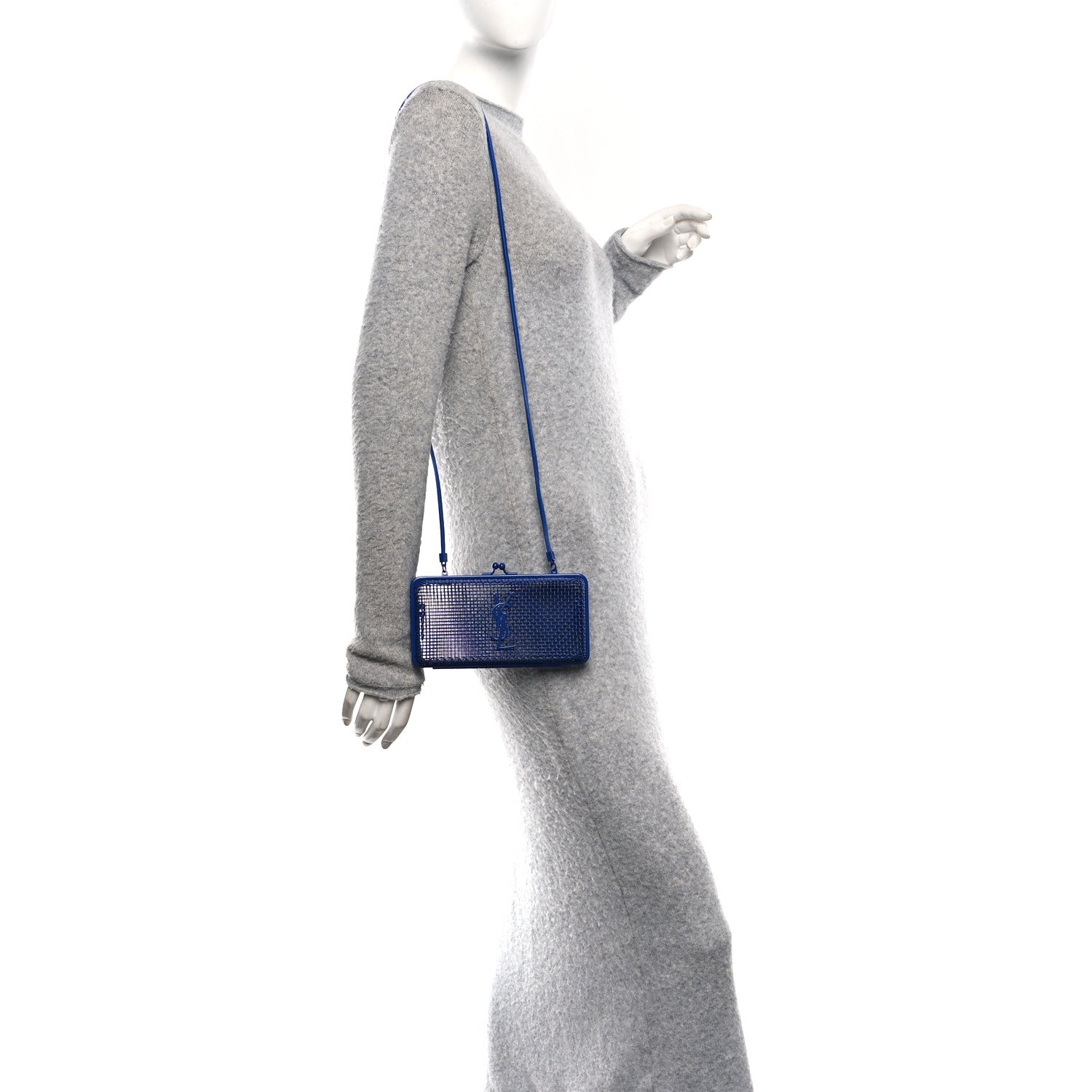 Brass Lambskin Monogram Cassandre Cage Bag Blue Majorelle