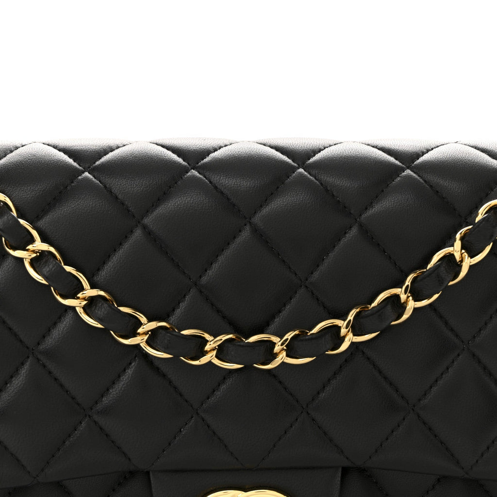 Lambskin Quilted Medium Double Flap Black