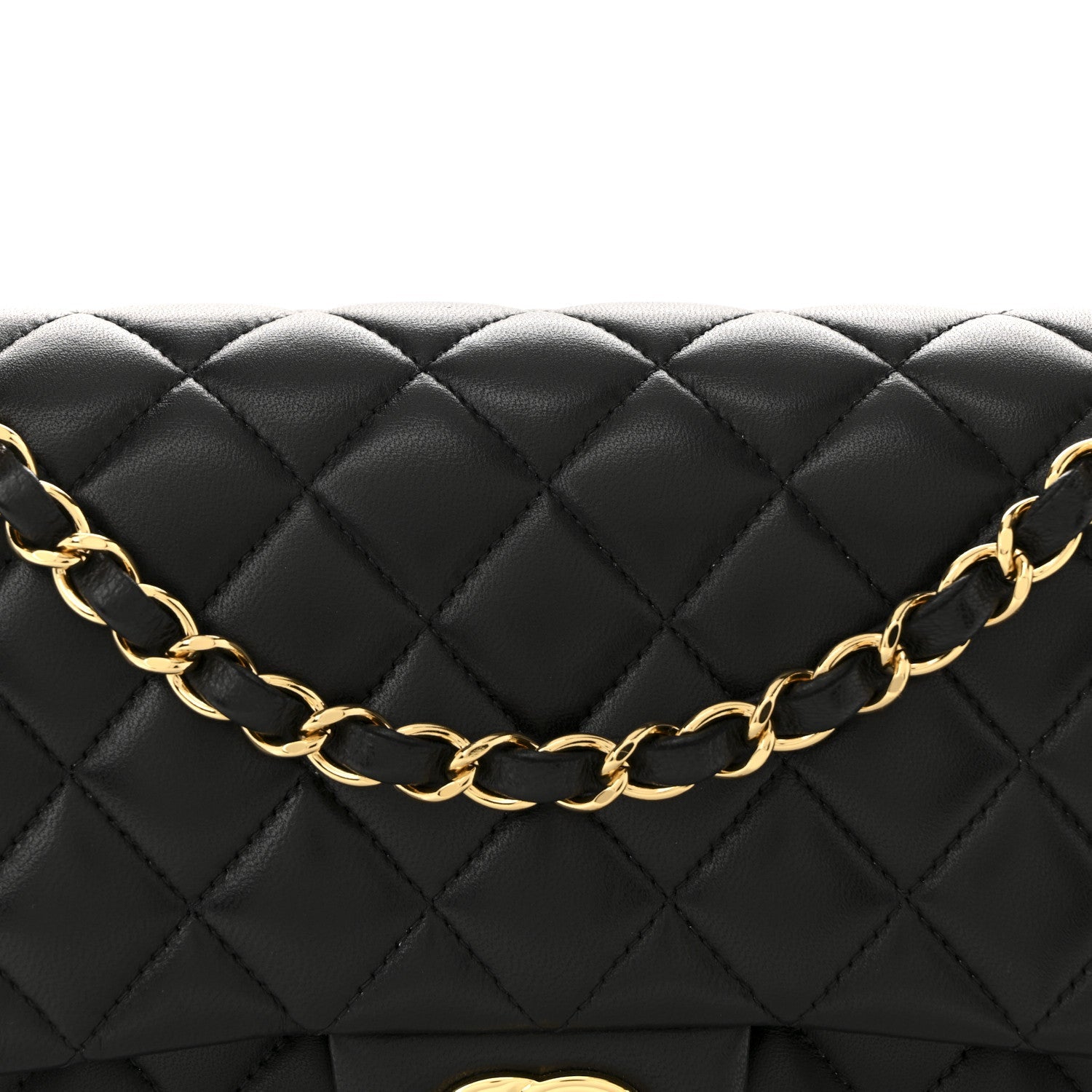 Lambskin Quilted Medium Double Flap Black