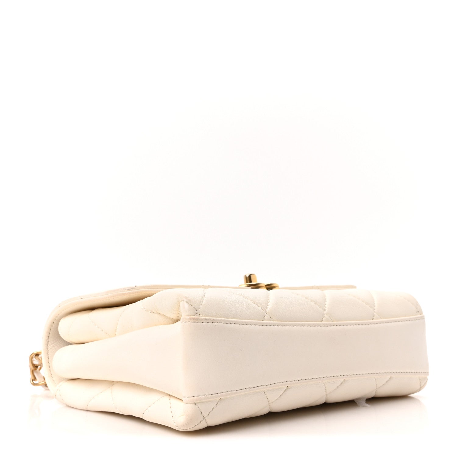 Lambskin Quilted Small CC Crystal Logo Chain Flap White