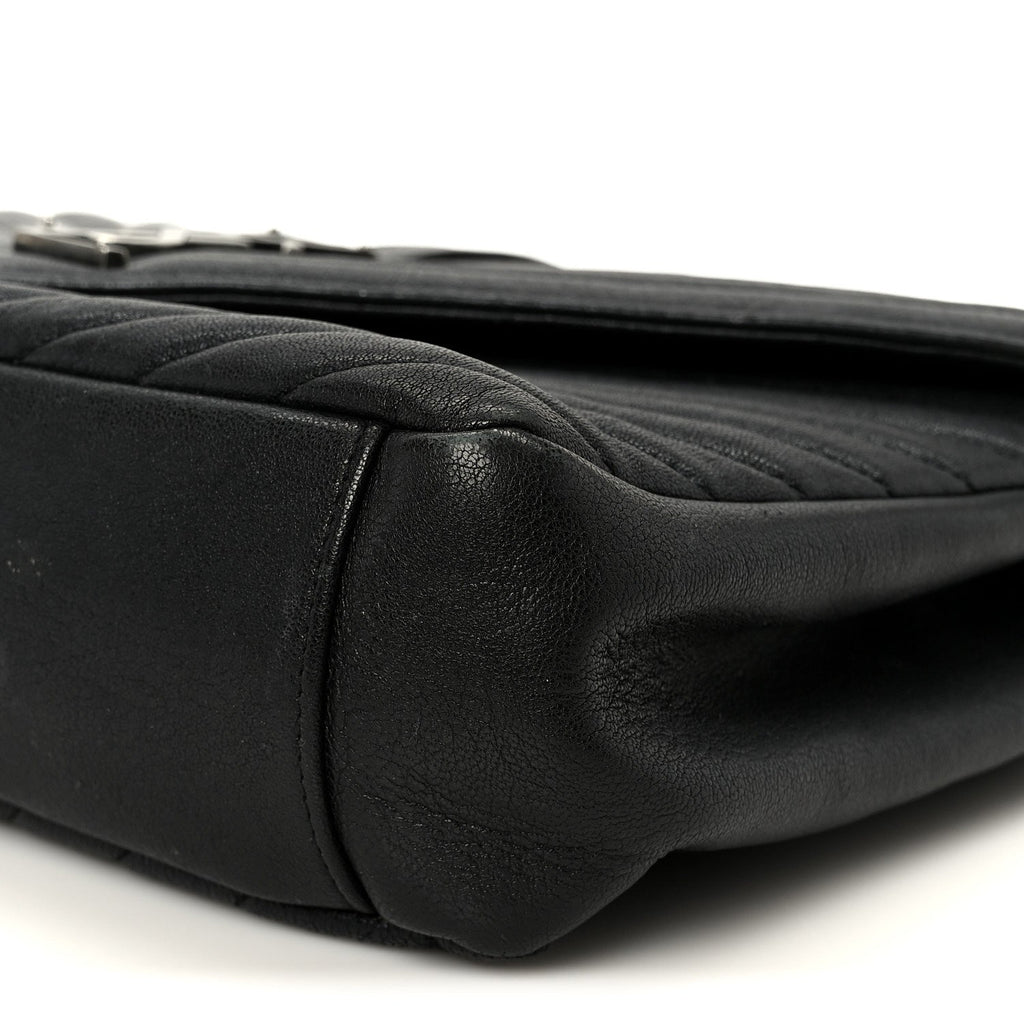 Sheepskin Matelasse Chevron Monogram Large College Satchel Black