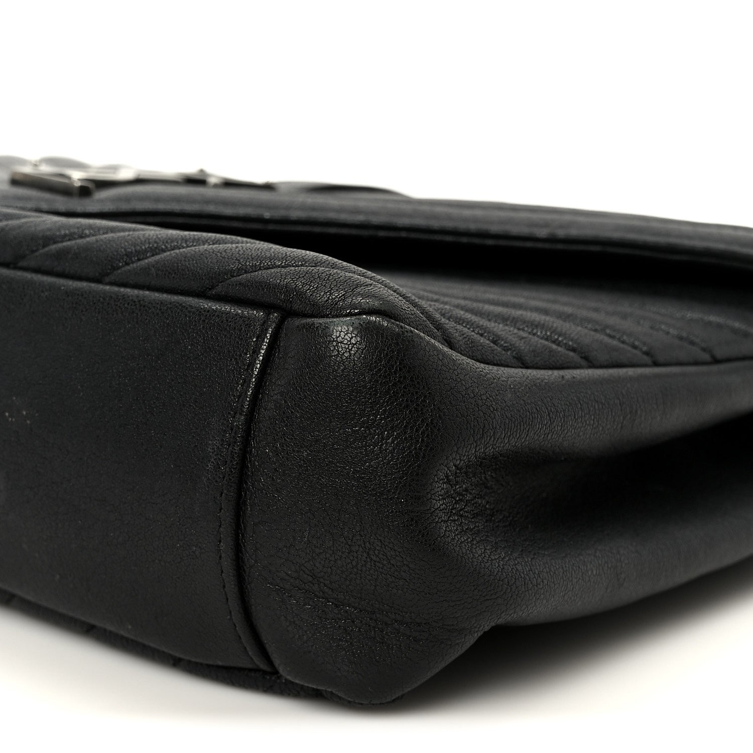 Sheepskin Matelasse Chevron Monogram Large College Satchel Black