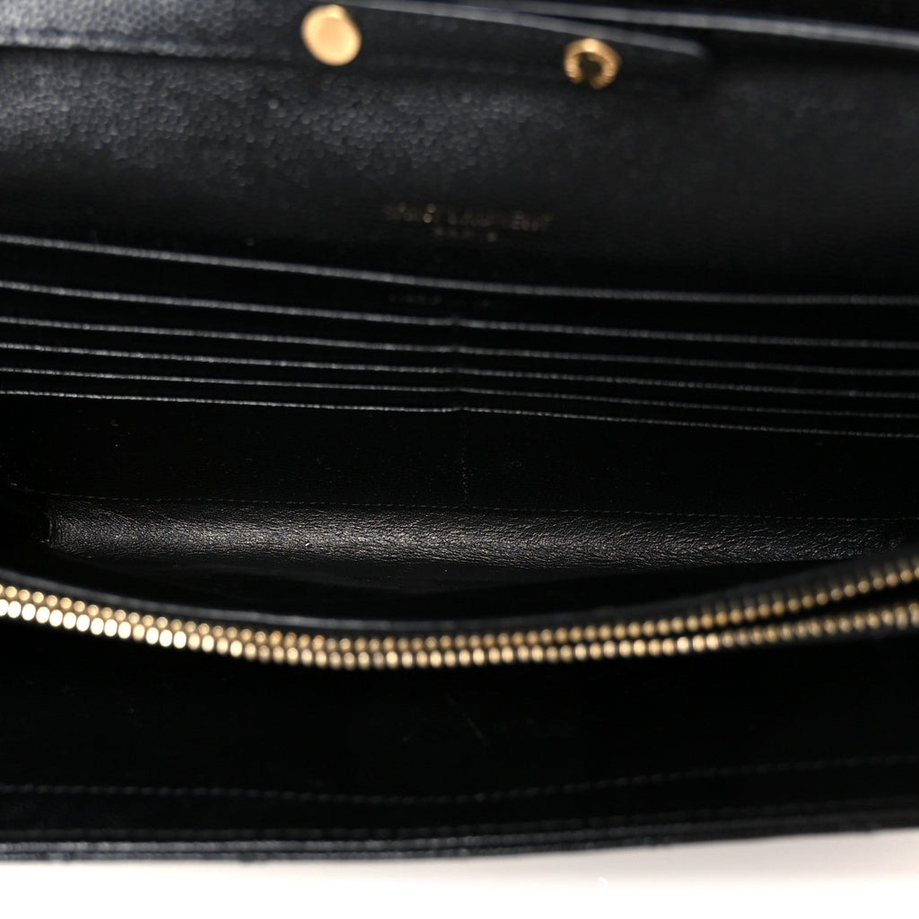 Grain De Poudre Mixed Matelasse Triquilt Monogram Chain Wallet Black