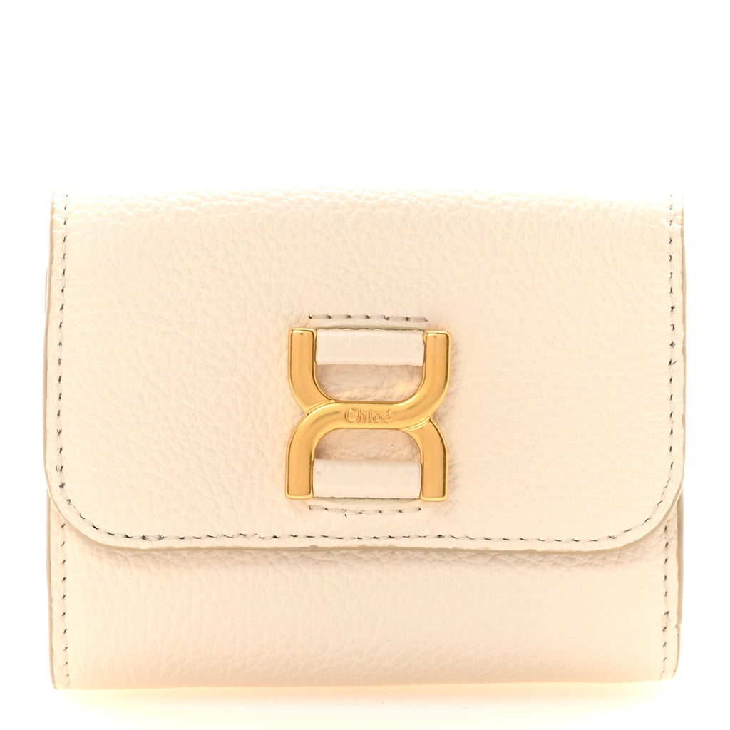 Grained Calfskin Marcie Small Compact Wallet White