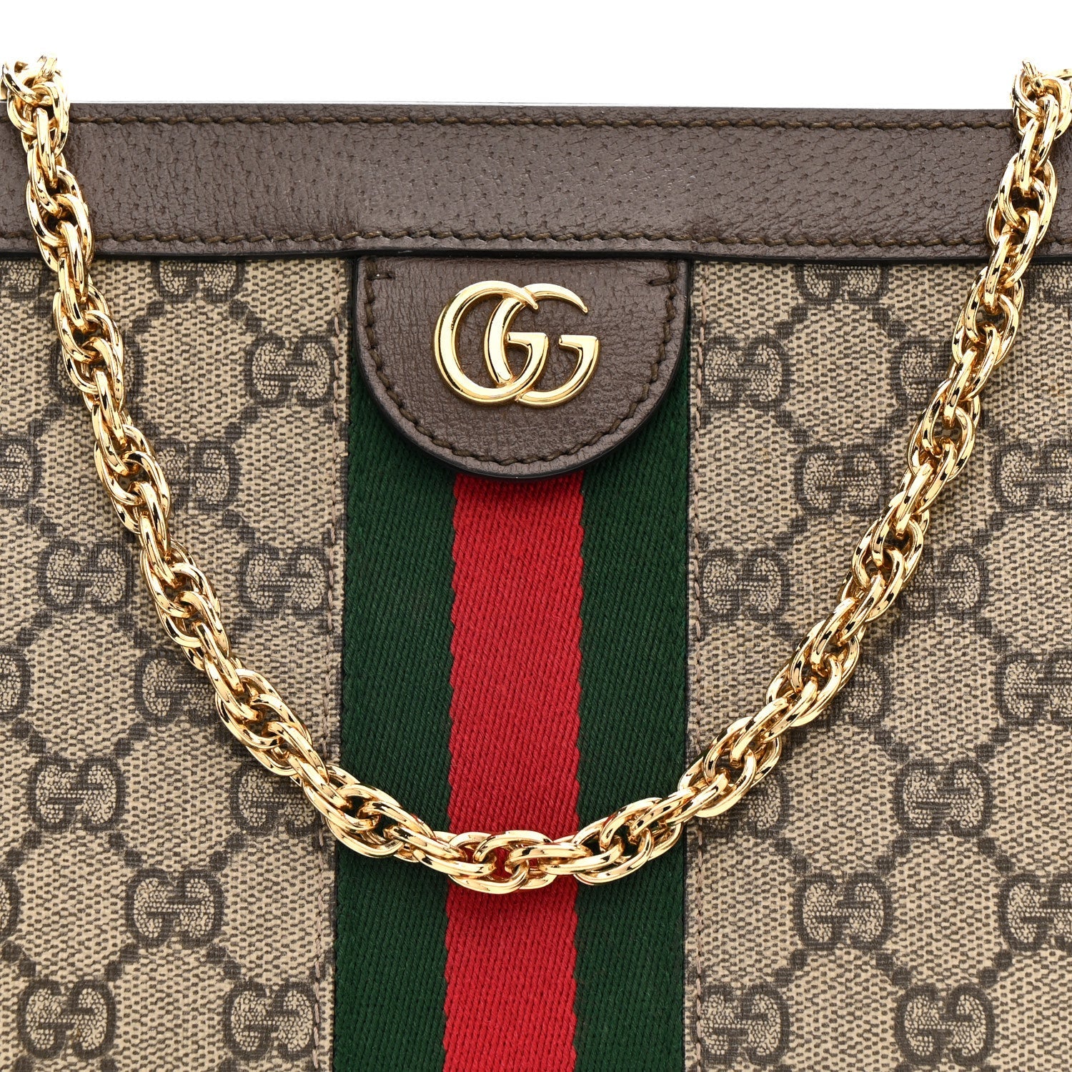 GG Supreme Monogram Web Small Ophidia Chain Shoulder Bag Brown