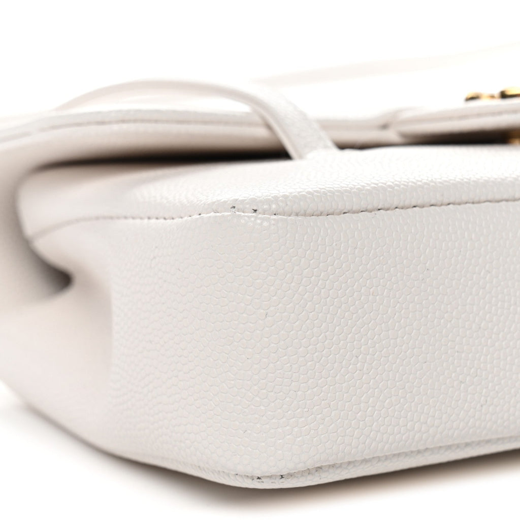 Shiny Caviar Mini Preppy Coco Shoulder Bag White