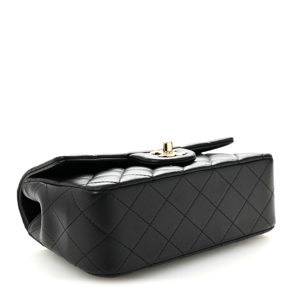 Lambskin Quilted Mini Top Handle Rectangular Flap Black