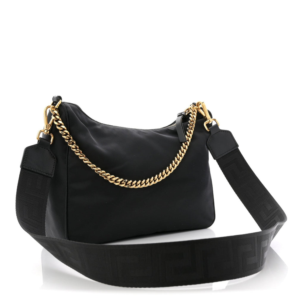 Nylon Tribute Chain Crossbody Shoulder Bag Black