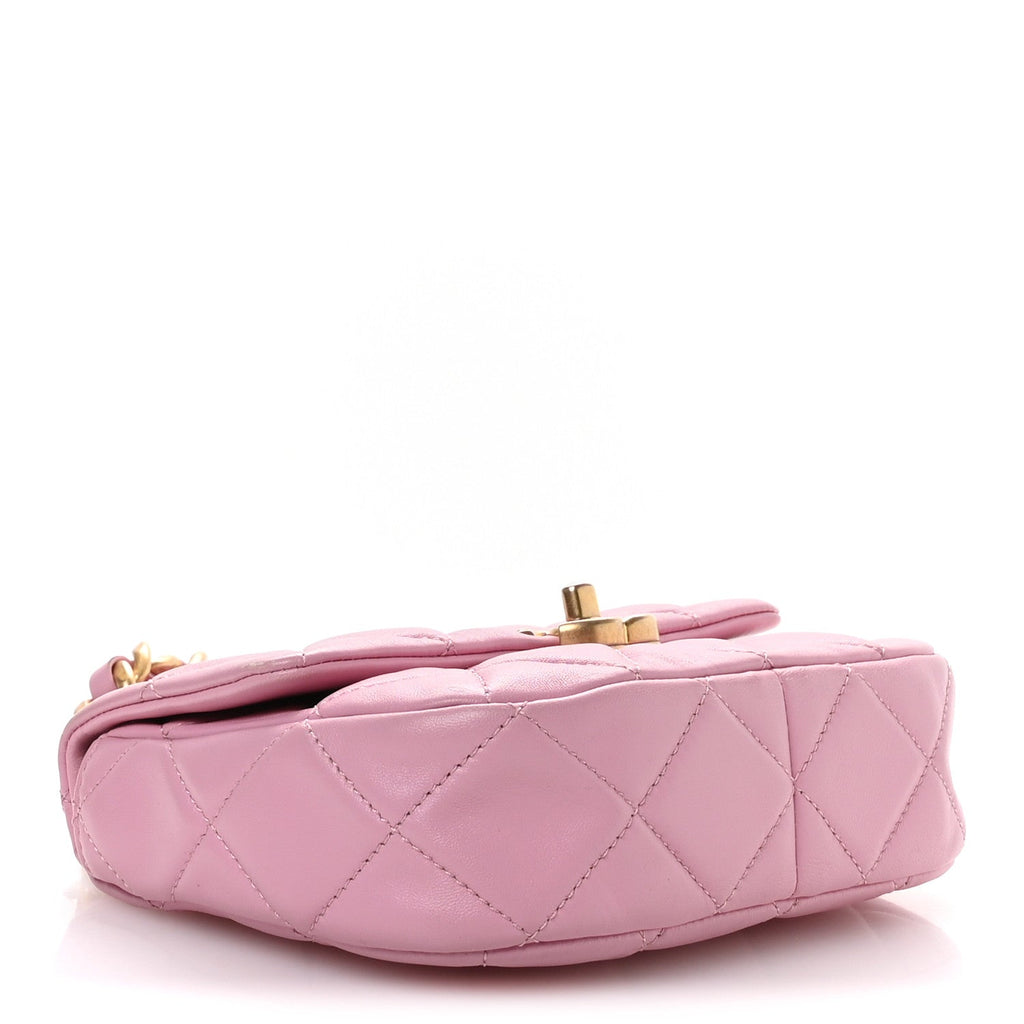 Lambskin Quilted Mini Lacquered Chain Flap Pink
