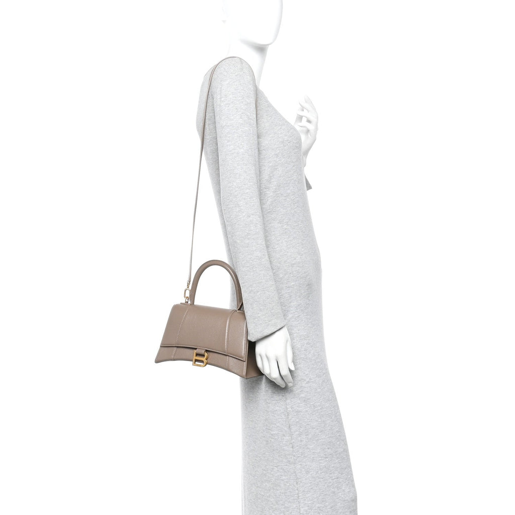 Grained Calfskin Small Hourglass Top Handle Bag Mink Grey