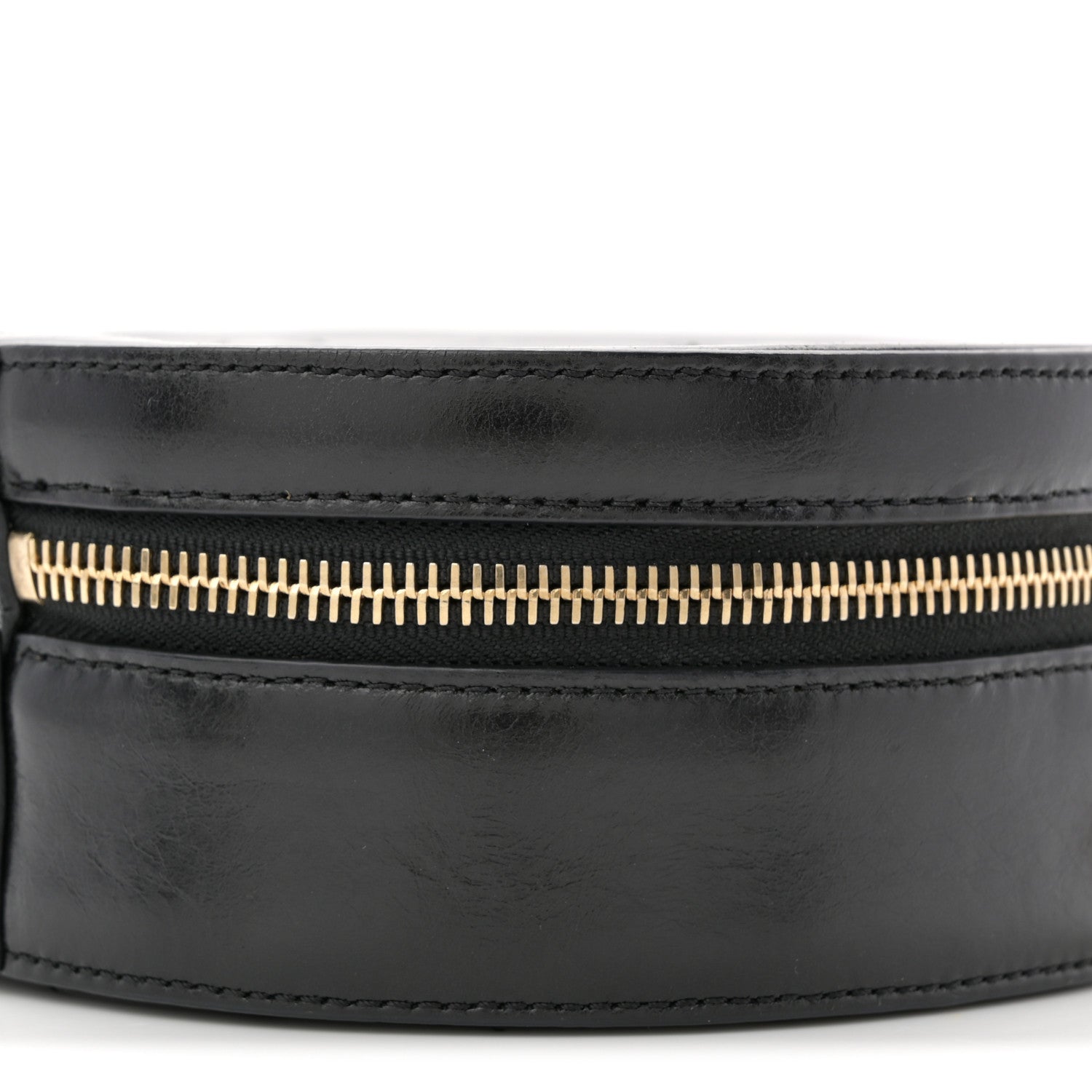 Glazed Calfskin Round As Earth Evening Bag Black