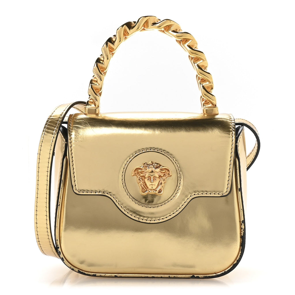 Metallic Calfskin Mini La Medusa Bag Gold