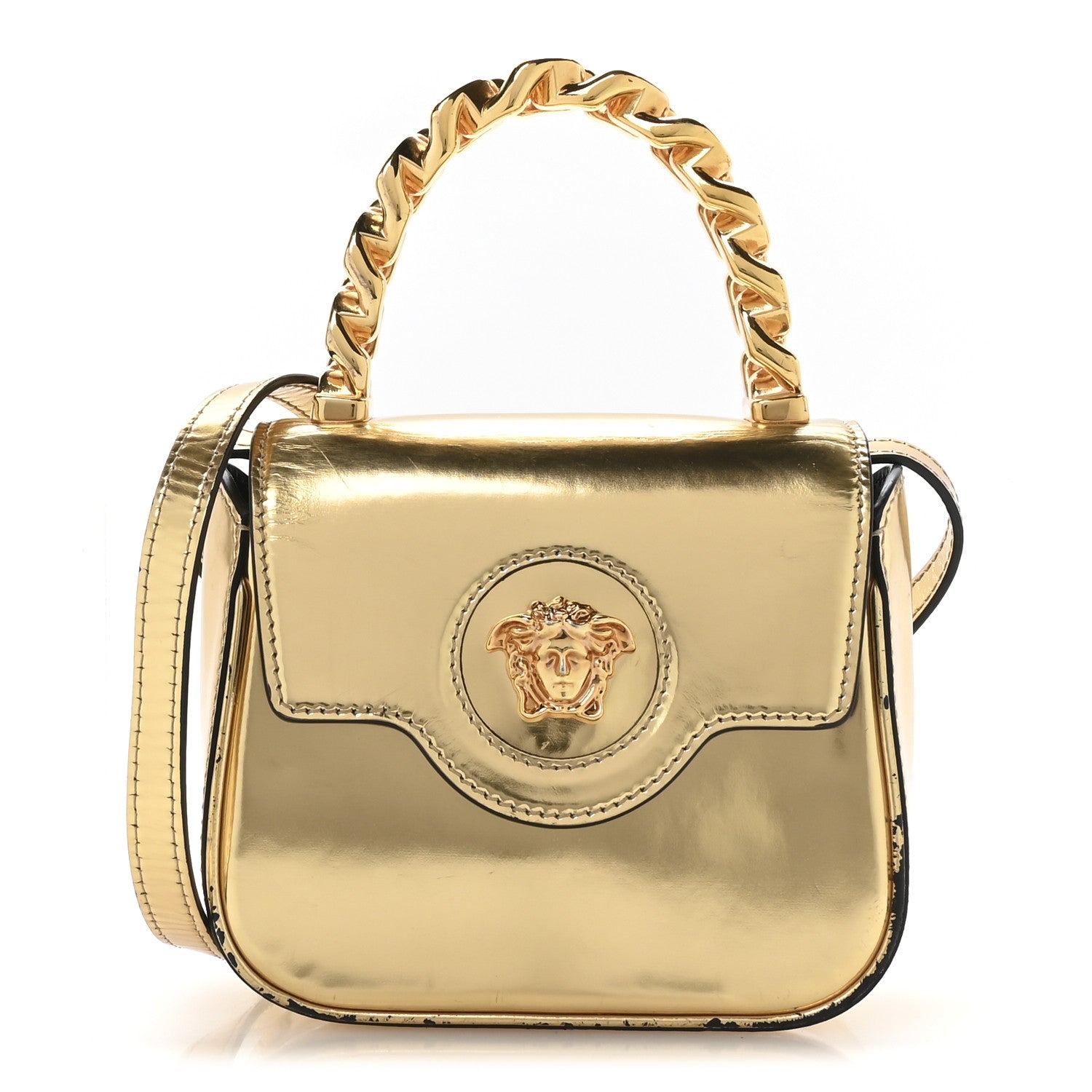 Metallic Calfskin Mini La Medusa Bag Gold