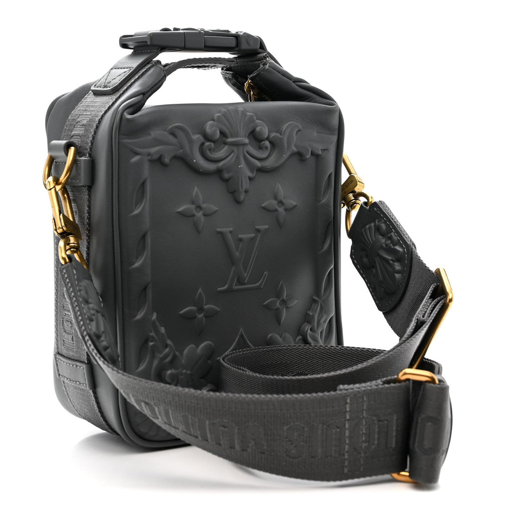 Calfskin Monogram Embossed Cruiser Messenger Dark Shadow Gray