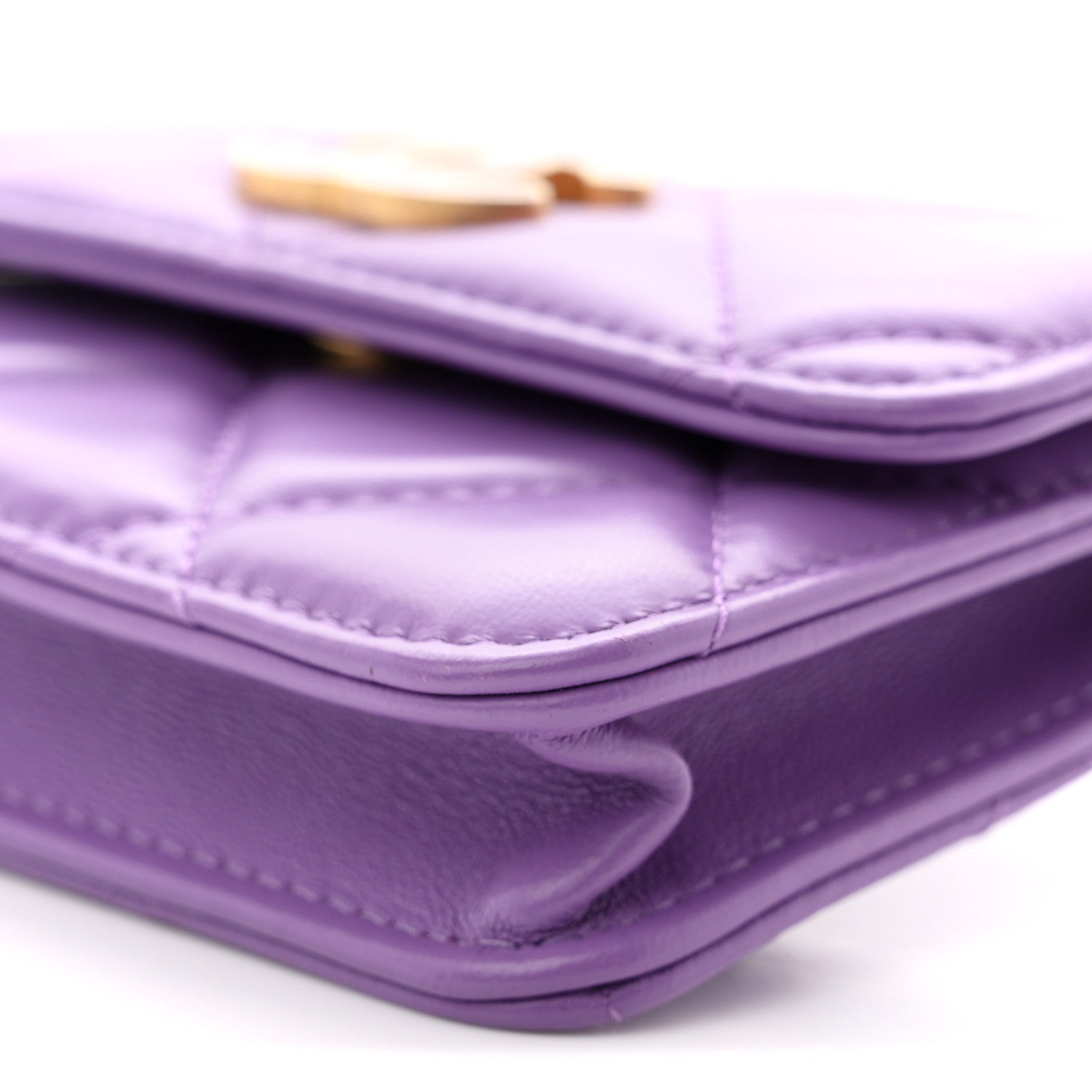 Lambskin Enamel Quilted Pending CC Flap Belt Bag Purple